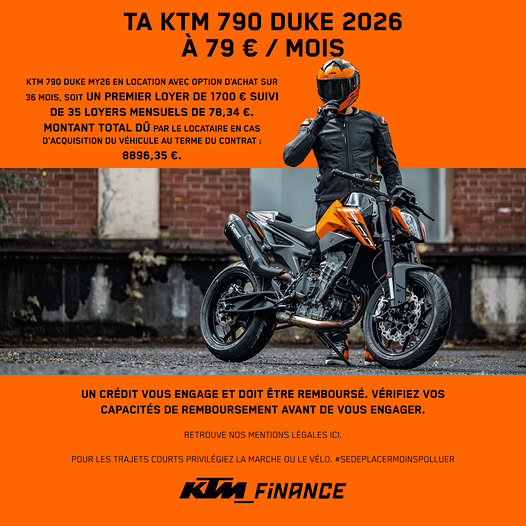 Ta KTM 790 DUKE 2026 à 79€/mois